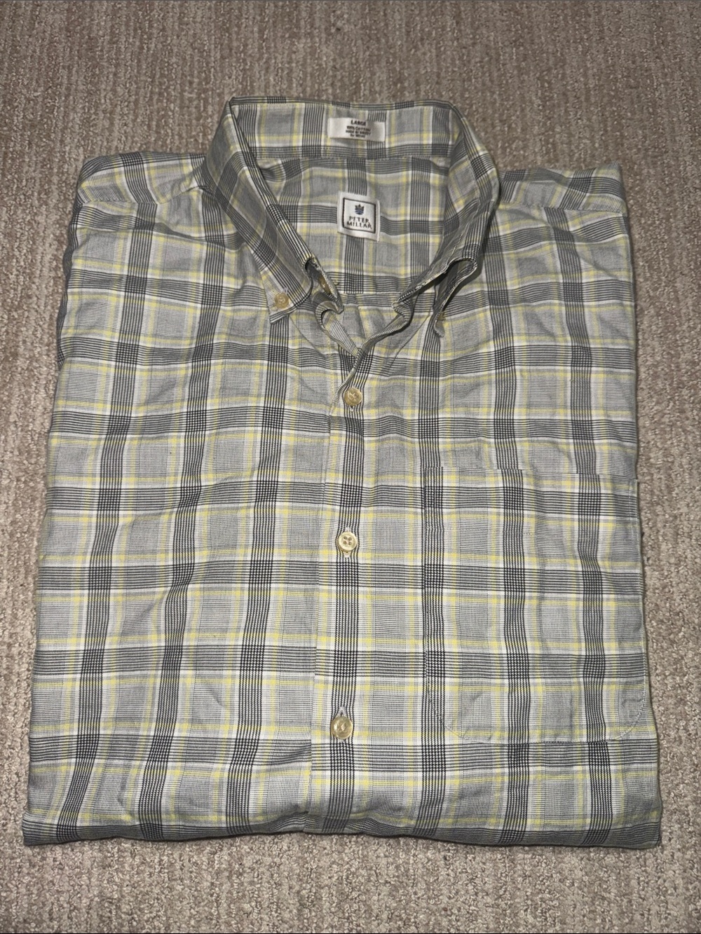 Peter Millar Men’s Button Down Shirt Size L White Yellow Long Sleeve Cotton Top